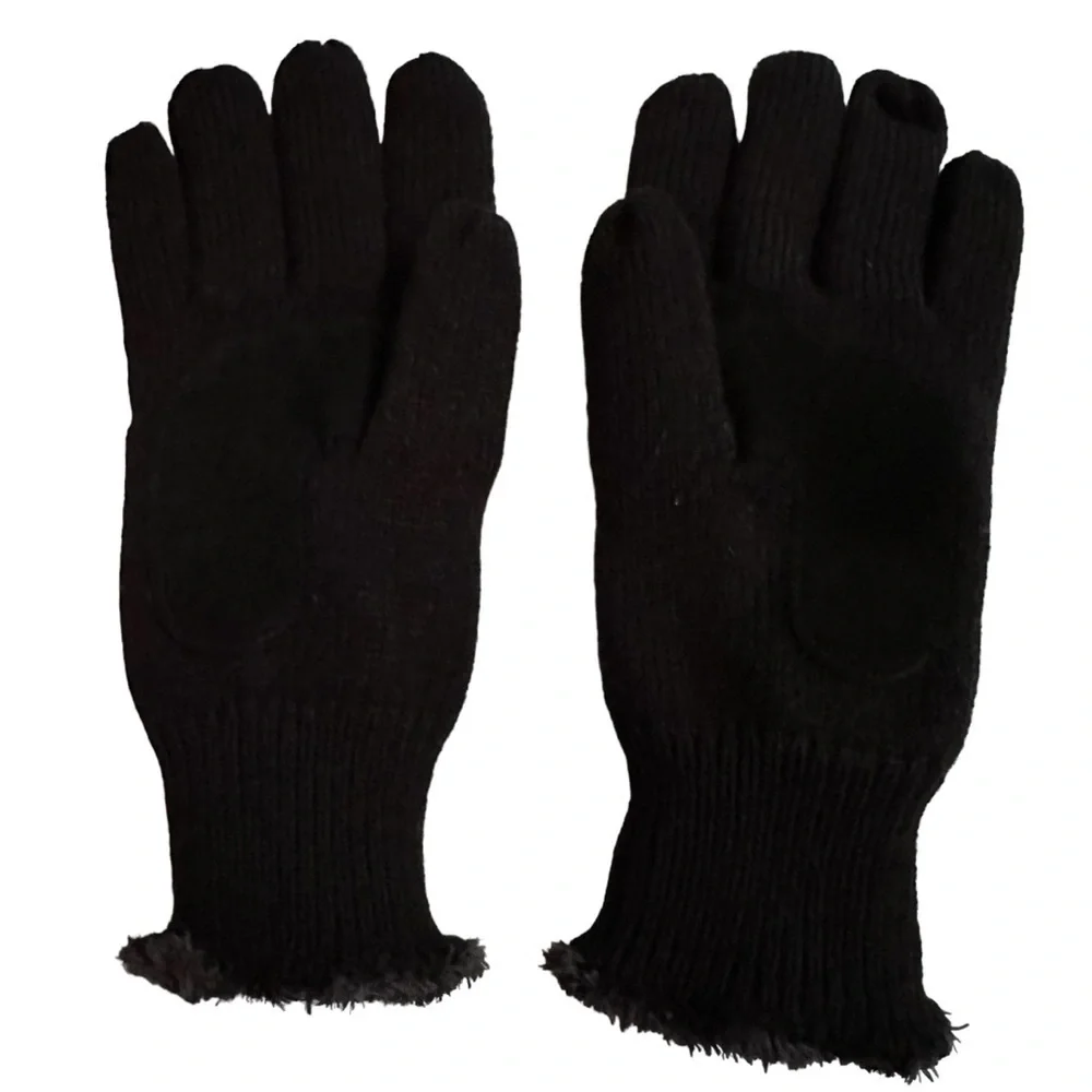 Ladies Black Cableknit Gloves with Velvety Soft Lining, One Size